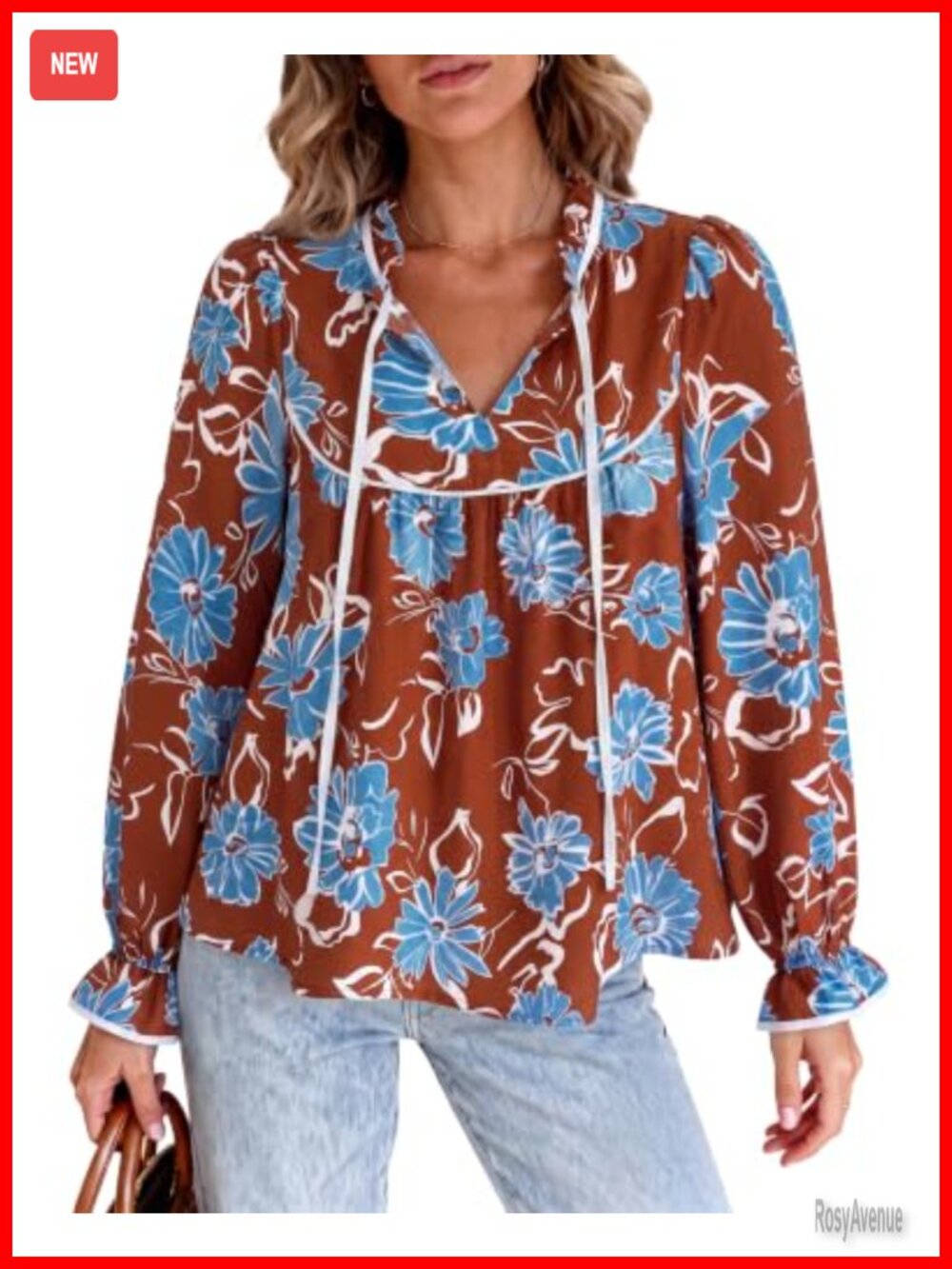 PRETTYGARDEN Women Boho Floral Babydoll Tunic Top Loose Fit Long Puff Sleeve